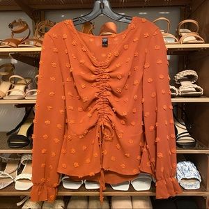 Rust Swiss Dot Ruffle Sleeve Top